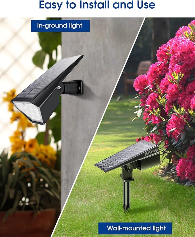Biling Solar Spot Lights Outdoor, 2-in-1 Solar Landscape Lights 12 LED Bulbs - Image 9