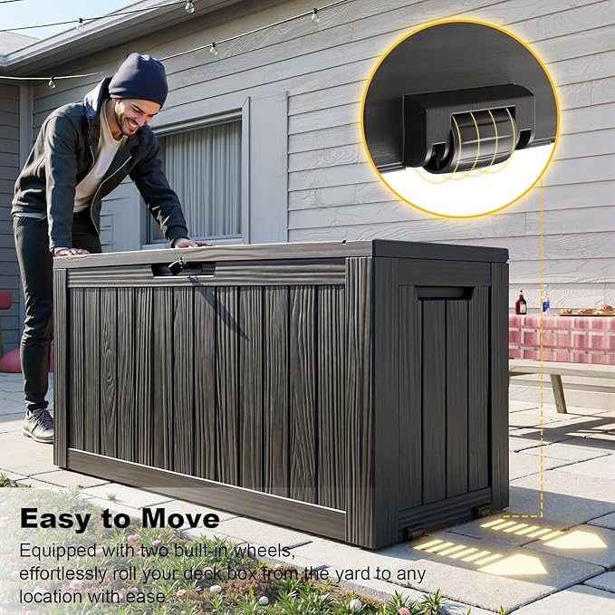 ROJIK Outdoor Storage Box with Wheels – 85 Gallon Mobile Waterproof Resin Deck - Image 3