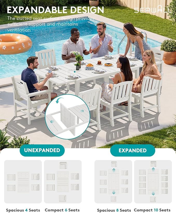 SERWALL 9-Piece Outdoor Dining Set, All Weather HDPE Outdoor Furniture Set - Image 5