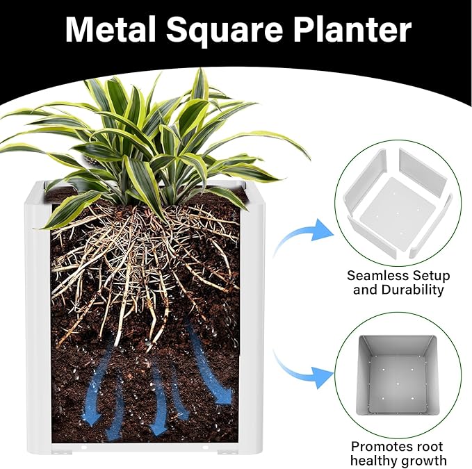 Large Outdoor Planter 26" L x 26" W x 26" H, Metal Square Planter - Image 3