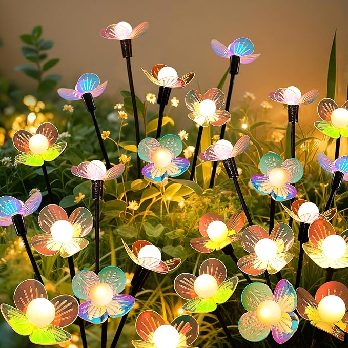 Solar Garden Lights, 4 Pack 24 LED Solar Swaying Flower Light, Waterproof - Image 3