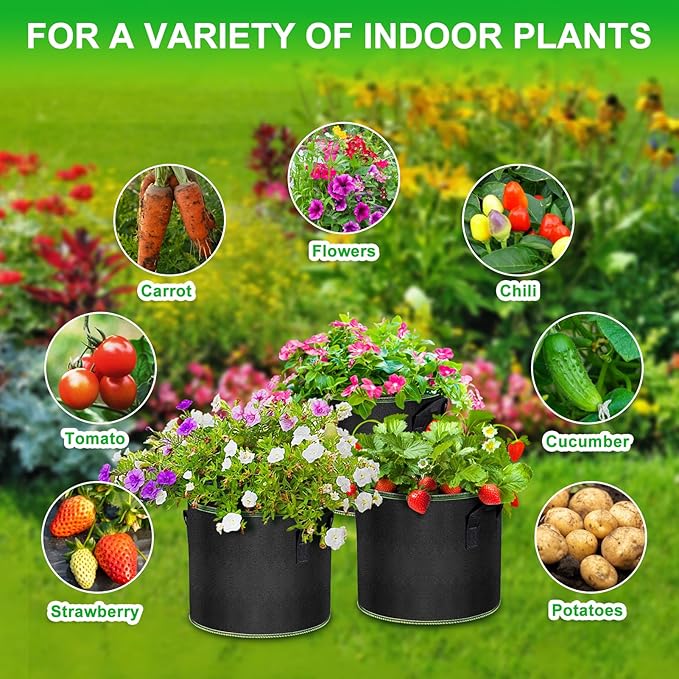 5 Gallon Fabric Grow Bags 6-Pack, Thickened Aeration Planter Bags - Image 6