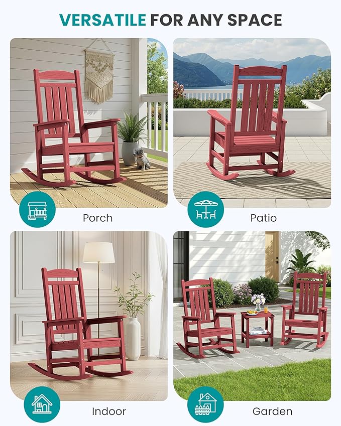 SERWALL Patio Rocking Chairs Set of 2, HDPE Outdoor Rockers - Image 9