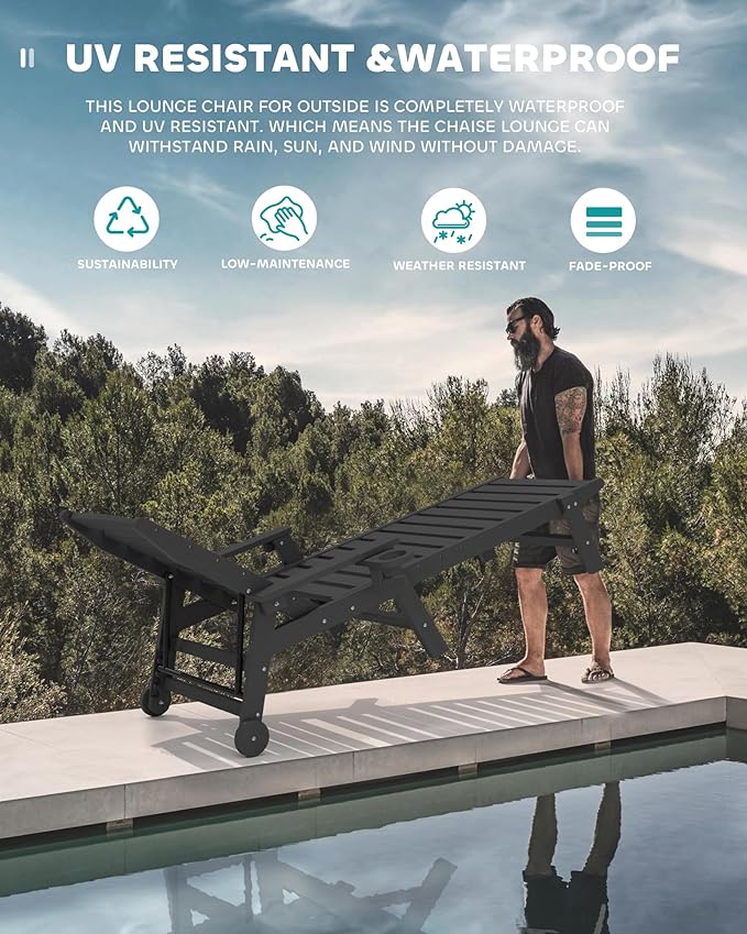 SERWALL Patio Chaise Lounge Chair Set of 6, 5 Positions Adjustable Poly Outdoor - Image 6