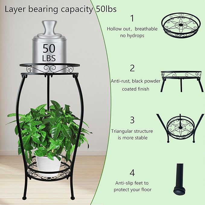 CASIMR 2Pack Plant Stand Indoor Outdoor, 2 Tier 26.6" Tall Metal Potted Holder - Image 2