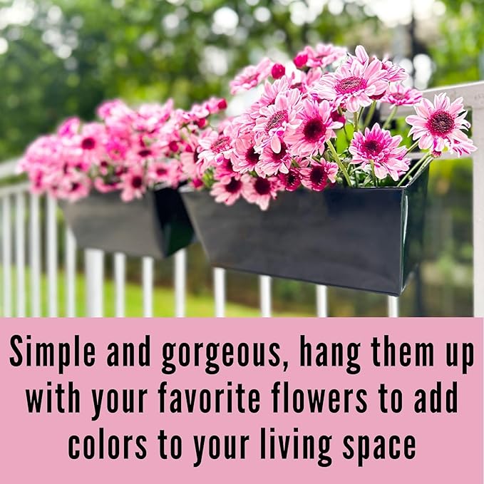 LaLaGreen Railing Hanging Planters Large Black Metal Strawberry Flower Pots - Image 9