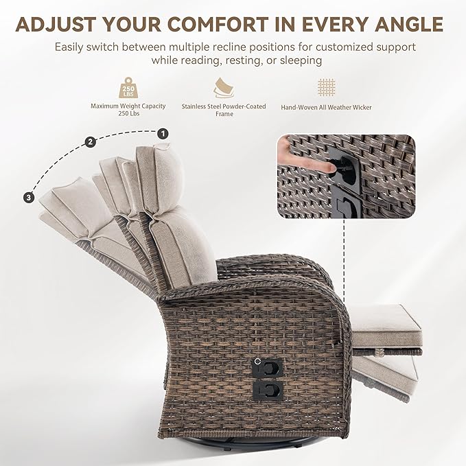 Zero Gravity Patio Swivel Rocking Recliner Chairs Set of 2 - Image 6