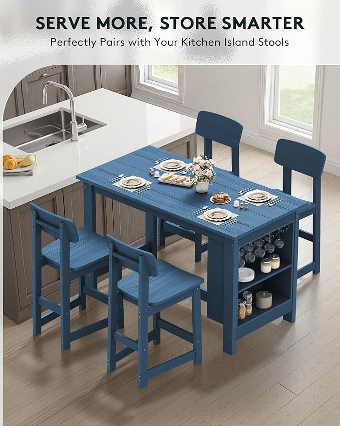SERWALL Outdoor Bar Table and Chairs Set, 5-Piece HDPE Counter Height Patio - Image 6