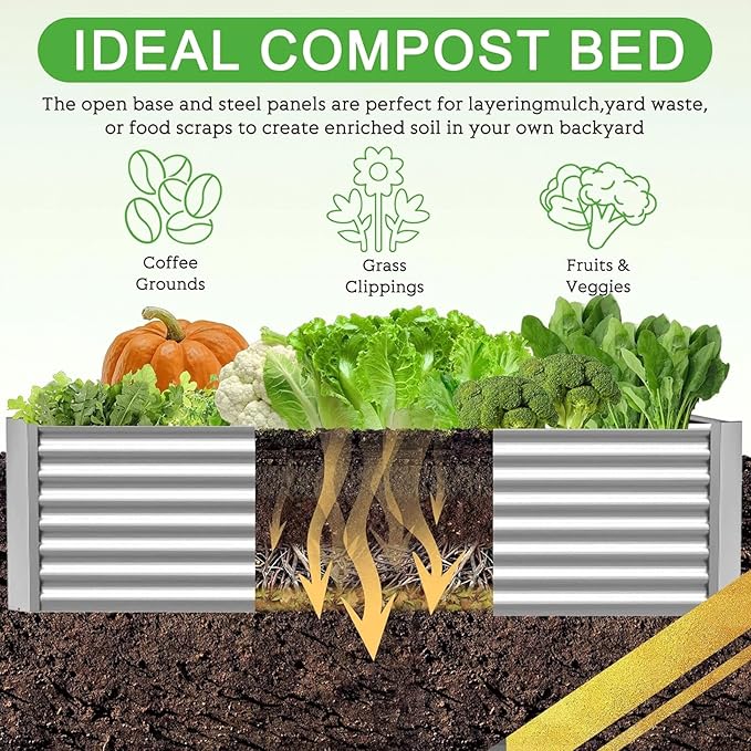 3 Pack Corrugated Galvanized Steel Raised Garden Bed Outdoor, Metal Above - Image 5