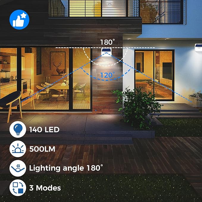 Peasur Solar Powered Lights Outdoor Motion Sensor, 2 Pack 140 LED Fence Light - Image 7