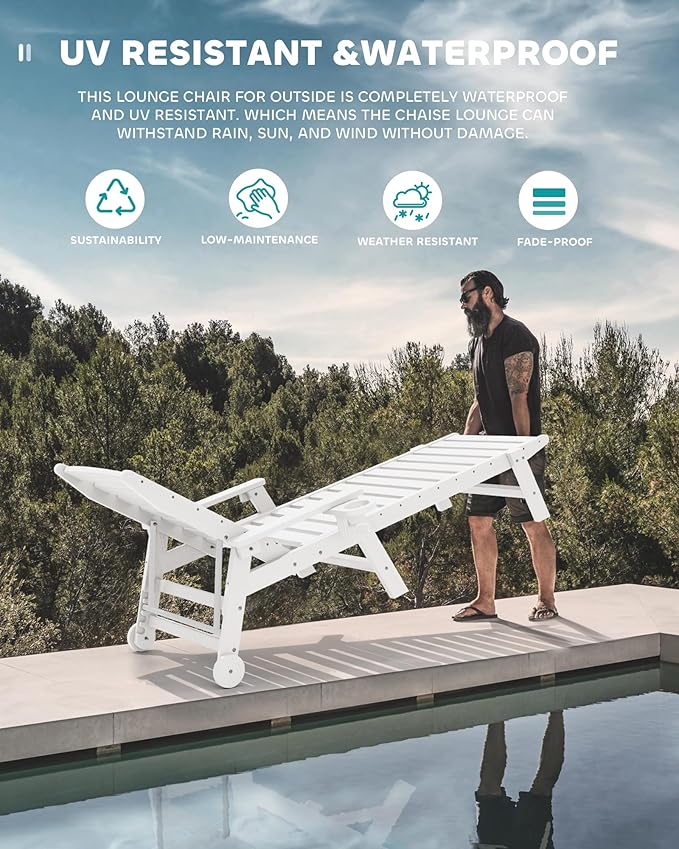 SERWALL Patio Chaise Lounge Chair Set of 6, 5 Positions Adjustable Poly Outdoor - Image 6