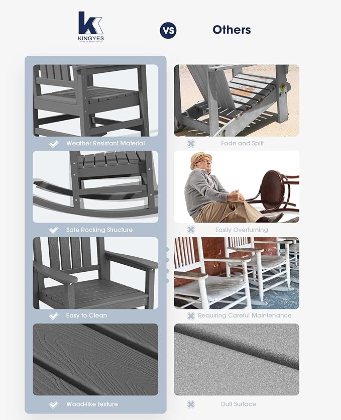 KINGYES Oversized Outdoor Rocking Chair Set of 4, High Density Polyethylene - Image 6