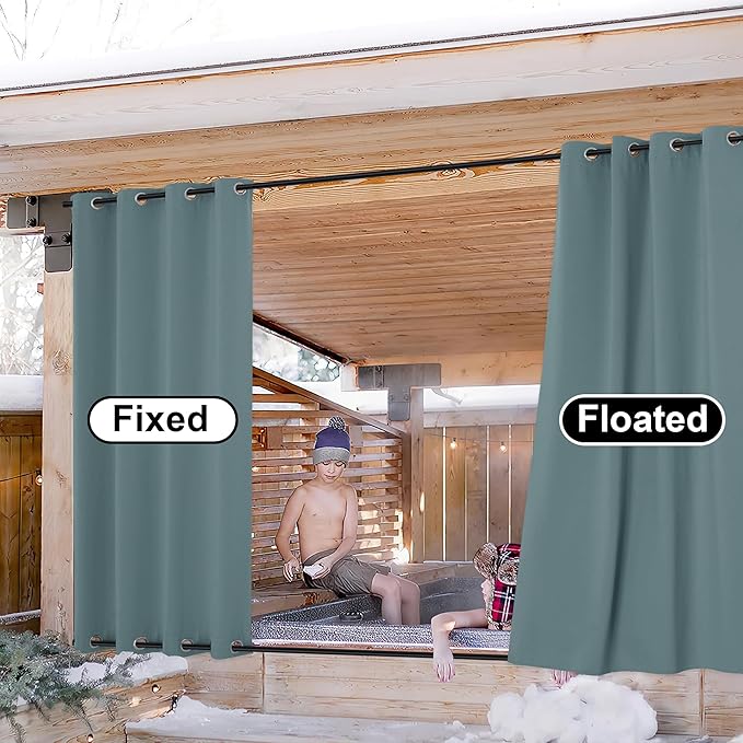 NICETOWN Greyish Blue Outdoor Patio Curtains 2 Panels Windproof Top & Bottom - Image 5