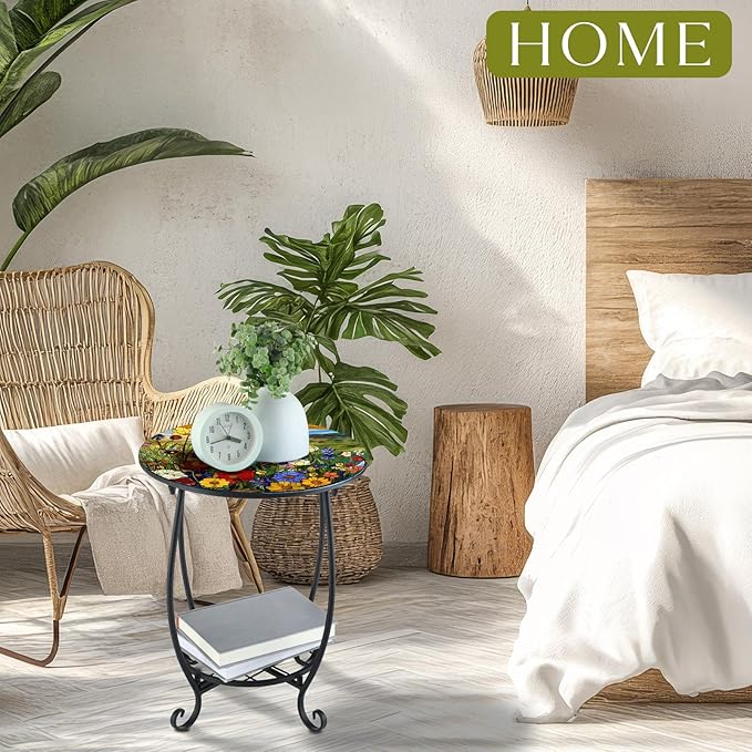 Outdoor Side Table Round Small Mosaic Patio Accent Indoor End Plant Coffee Tea - Image 6