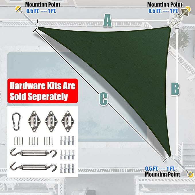 Amgo Custom Size 17' x 19' x 25.5' Green Right Triangle Sun Shade Sail Order to - Image 7