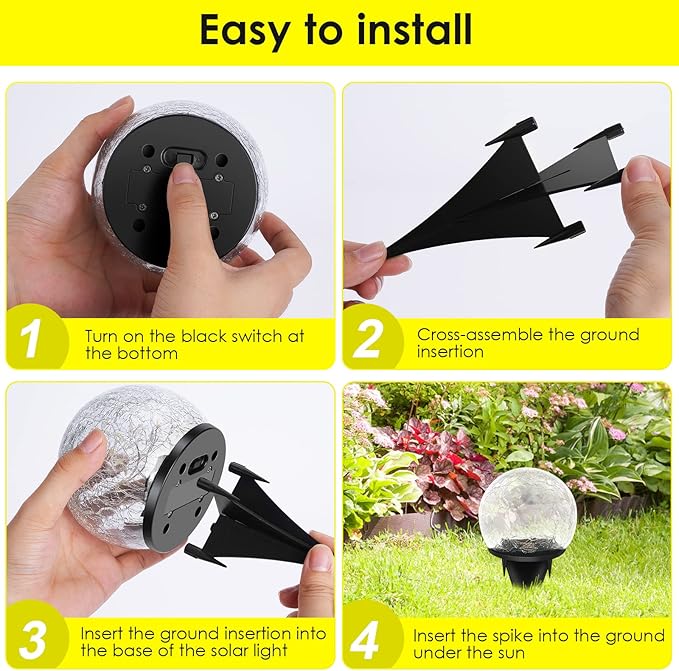 Solar Garden Lights, 2 Pack 80 LED Cracked Glass Solar Globe Lights Outdoor - Image 7
