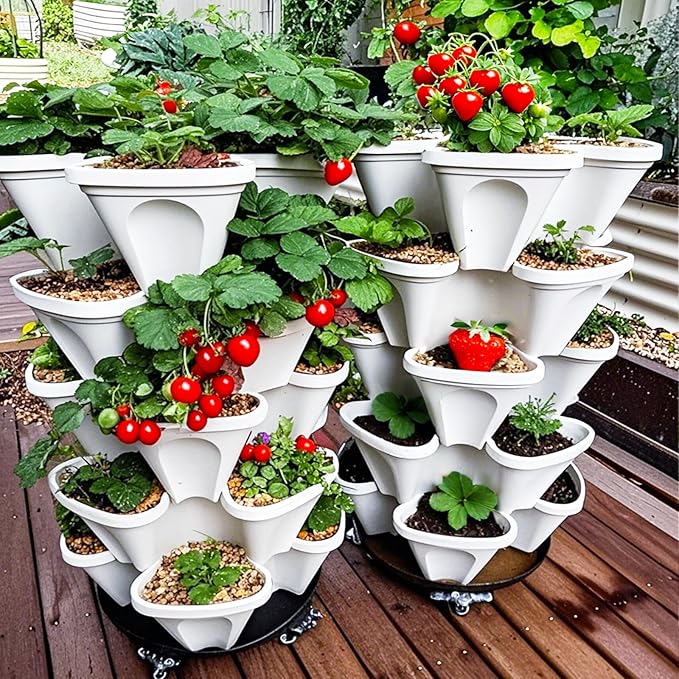 7 Tiered Strawberry Planters 2 Pack, Vertical Stackable Planter, Herb Stacking - Image 9