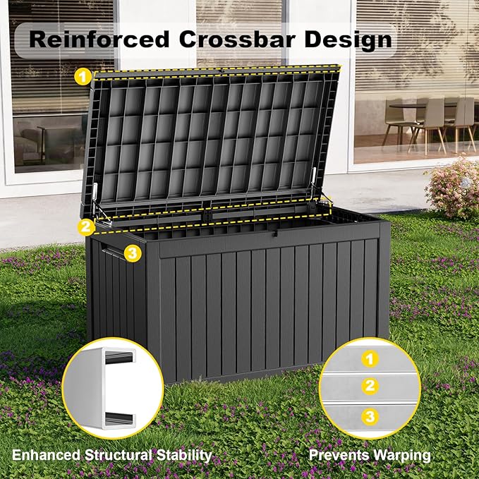 280 Gallon Resin Deck Box, Lockable Weatherproof Outdoor Storage Box - Image 4