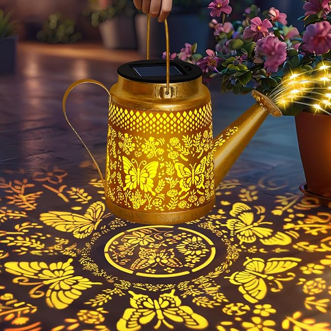 Solar Watering Can Lights Outdoor Garden Decor, Large Butterfly Hanging Lantern - Image 8
