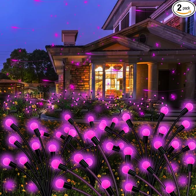 Kohlrabi Solar Garden Lights Outdoor, 2 Pack 20 LED Solar Pink Firefly Lights by KohlrabiDecor