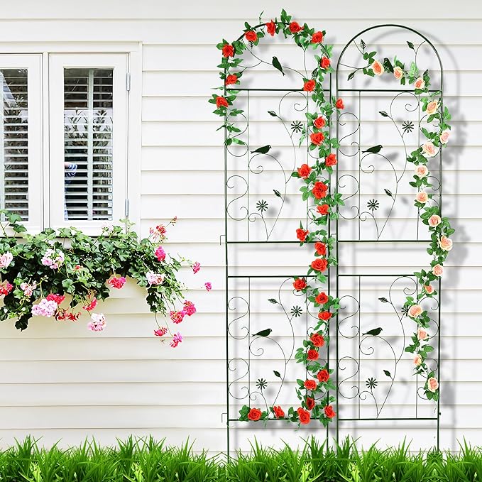 Metal Garden Trellis for Climbing Plants, 4 Pack 86.5" x 19.7" Black Plant - Image 6