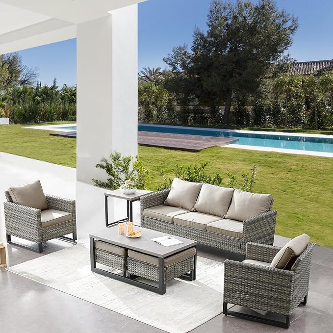 Belord 7 Piece Outdoor Furniture Patio Wicker Sofa Set, Oversize Outdoor Dining by Belord