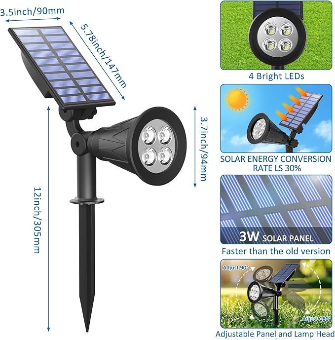 T-SUNUS Blue Solar Lights Outdoor Christmas, 2 Modes Garden Spotlights - Image 7