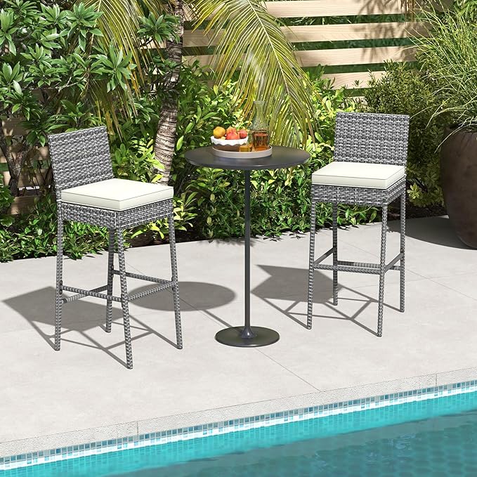 HAPPYGRILL Patio Wicker Barstools Set of 4, Outdoor Bar Height Chair w/Soft - Image 2