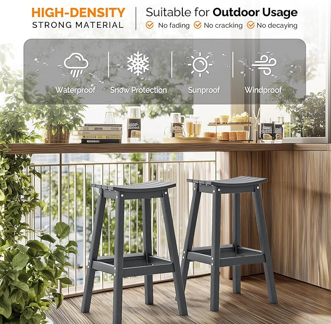 VINGLI 29" Outdoor Bar Stools Set of 2, HDPE Poly Lumber Bar Chairs - Image 7