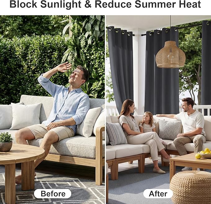 RYB HOME Outdoor Curtains for Patio Waterproof Block Sunlight Thermal Insulated - Image 2