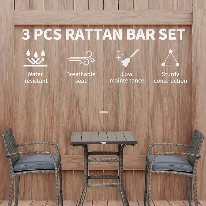 Outsunny 3 PCS Rattan Wicker Bar Set - Image 3