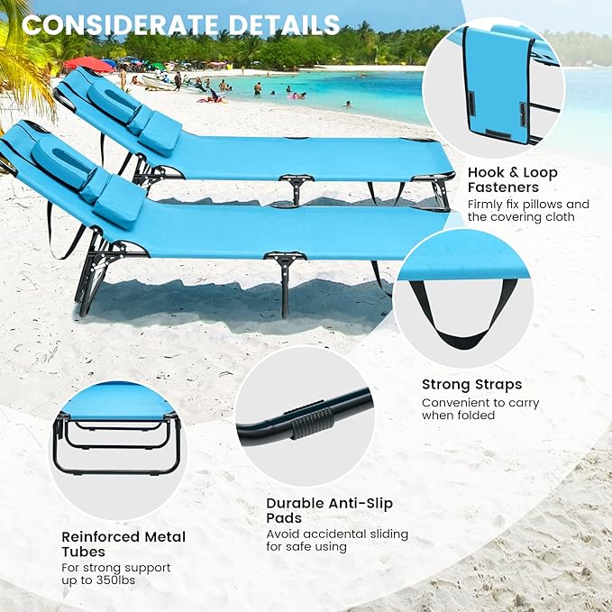 GYMAX Tanning Chair, 350lbs Beach Lounge Chair - Image 4