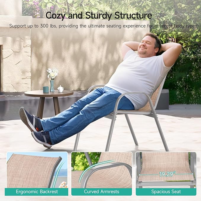 Patio Chairs Set of 2, Easily Set Up Stackable Outdoor Dining Chairs - Image 7