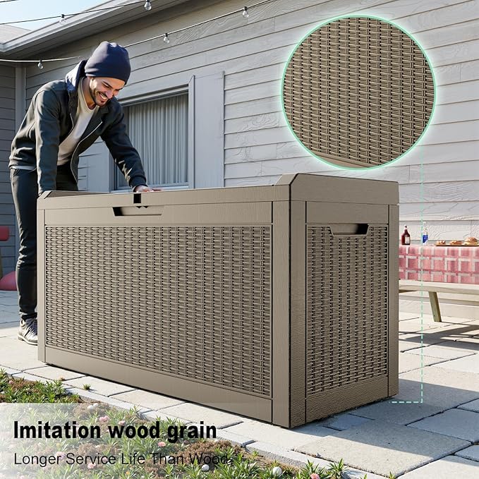 DRATO 60 Gallon Deck Box, Waterproof Resin Large Outdoor Storgae Box - Image 3