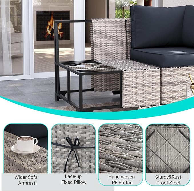 6-Piece Outdoor Patio Furniture Set Wicker Sectional Sofa Set, Patio - Image 4