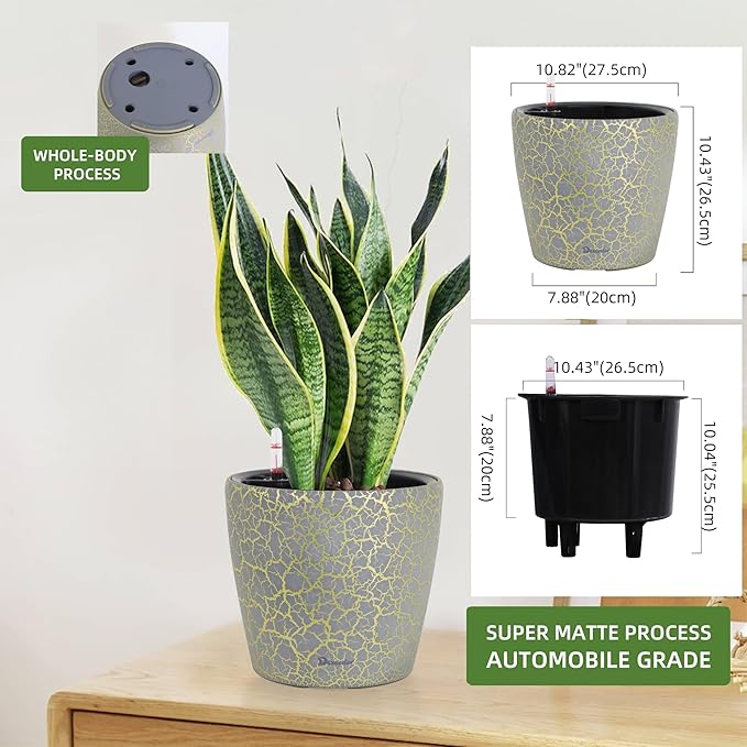 Dexceder 11x10 Inches Self Watering Planter Indoor Outdoor, Inner Pot Design - Image 2