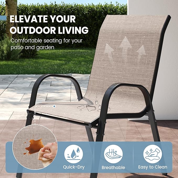 Patio Dining Chairs Set of 2, Outdoor Stackable Chairs, Breathable Seat and - Image 4