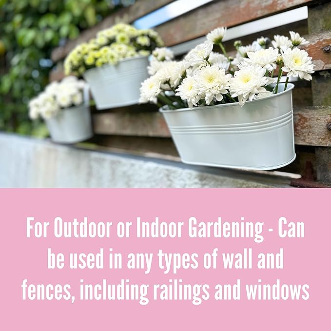 LaLaGreen Rail Planter Outdoor Plants White Metal Iron Hanging Flower Pots Deck - Image 4