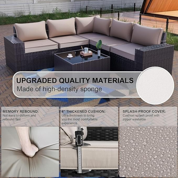 Kullavik 10 Pieces Outdoor Patio Furniture Set, PE Wicker Rattan Sectional Sofa - Image 7