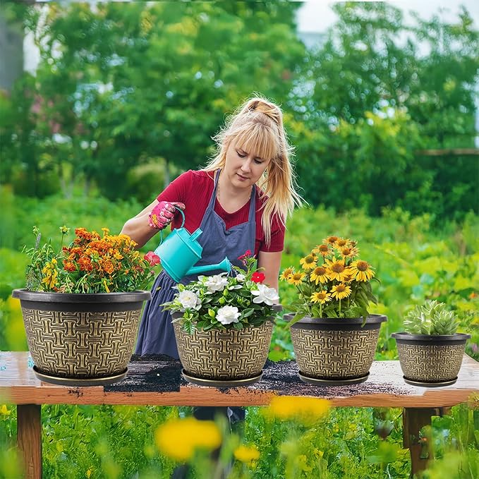 8 Inch Plant Pots, 4 Pack Flower Pot Outdoor - Image 8