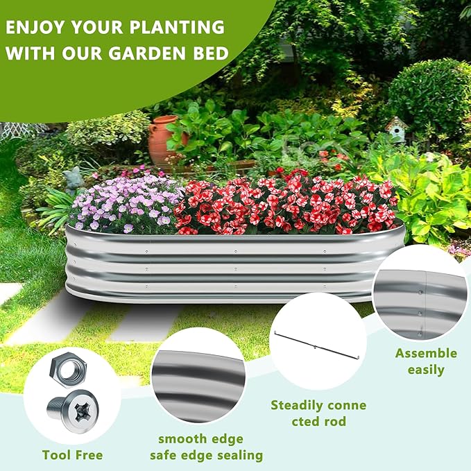 zizin 2 Pack Galvanized Raised Garden Bed Metal Oval Raised Garden Beds Outdoor - Image 2