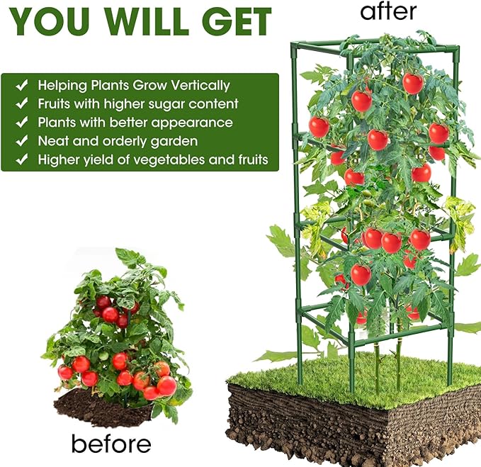 3 Pack Tomato Cages, Square Tomato Plant Stakes Support Cages Trellis - Image 3