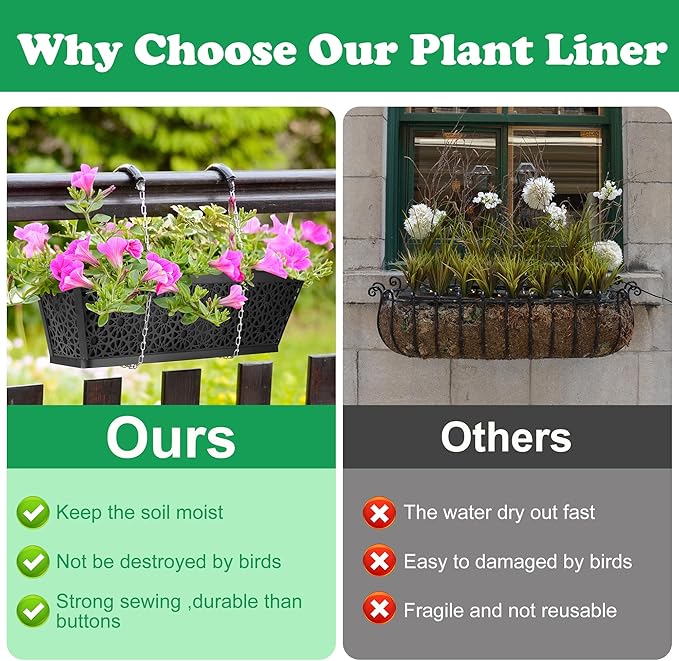 Adnee 4 Pcs 24 Inch Fabric Plant Window Box Liners-Rectangular Non-Woven - Image 4