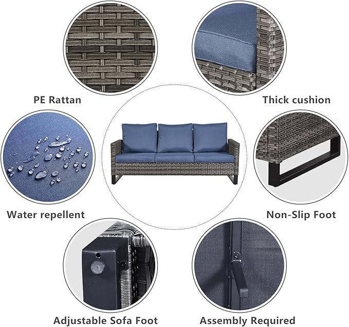 Belord 7 Piece Outdoor Furniture Patio Wicker Sofa Set, Oversize Outdoor Dining - Image 4