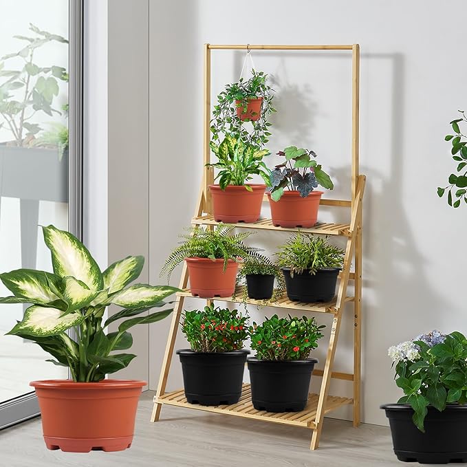 5 Pack 10.5 inch Plant Pots, Planter-Pots-for-Plants，Plastic Flower Pot - Image 6