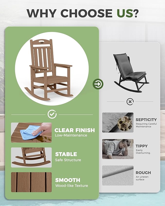 Oversized Rocking Chairs Outdoor Set of 2, High Back Porch Rocking Chair - Image 8
