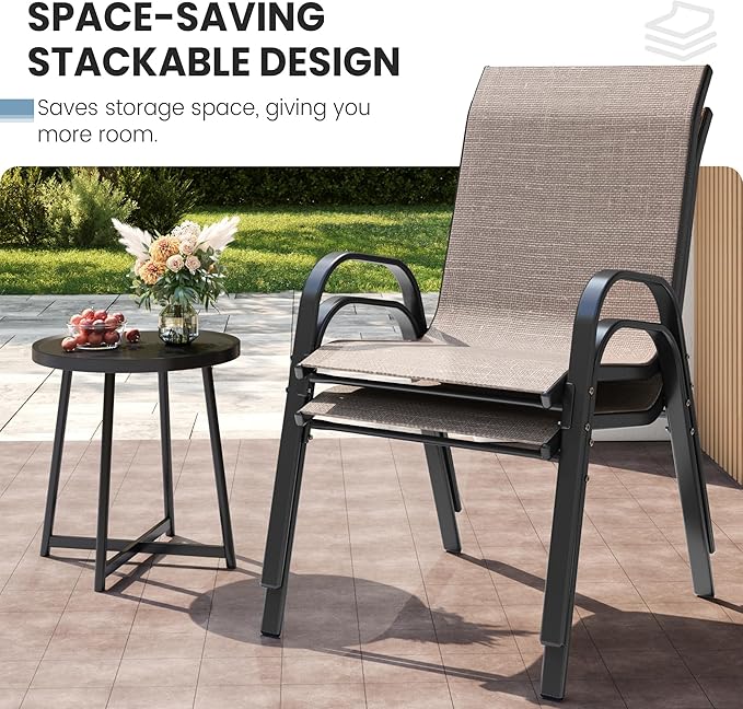 Patio Dining Chairs Set of 2, Outdoor Stackable Chairs, Breathable Seat and - Image 8