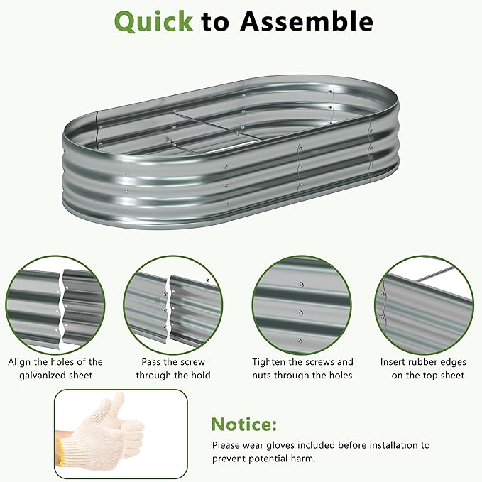 6x3x1ft Galvanized Oval Raised Garden Bed, Outdoor Planter Box Metal Patio Kit - Image 4