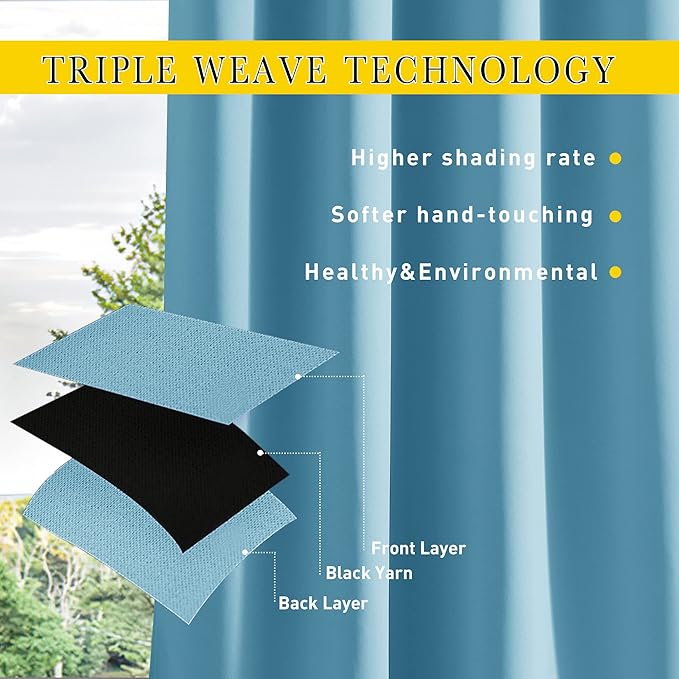 NICETOWN 2 Panels Weighted Blackout Outdoor Curtains - Image 4
