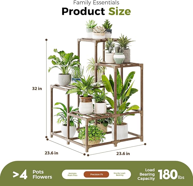 Bamworld Plant Stand Indoor Outdoor Corner Shelf Plant Holder 4-Pot Flower - Image 2